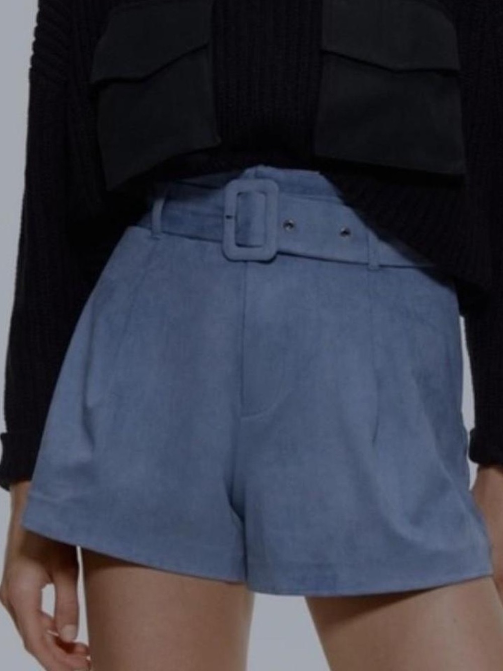 ZARA High-Waisted Pleated Suede Shorts with Belt